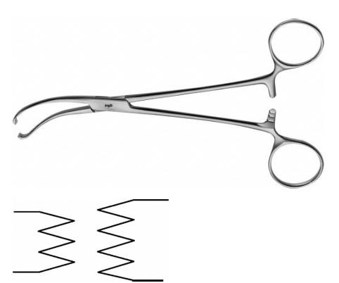 КОРНЦАНГ ТІЛІ ЗАХОПЛЮЮЧИЙ, ВИГНУТИЙ, 180 ММ, БРАНШІ: 3 X 4 ЗУБИ